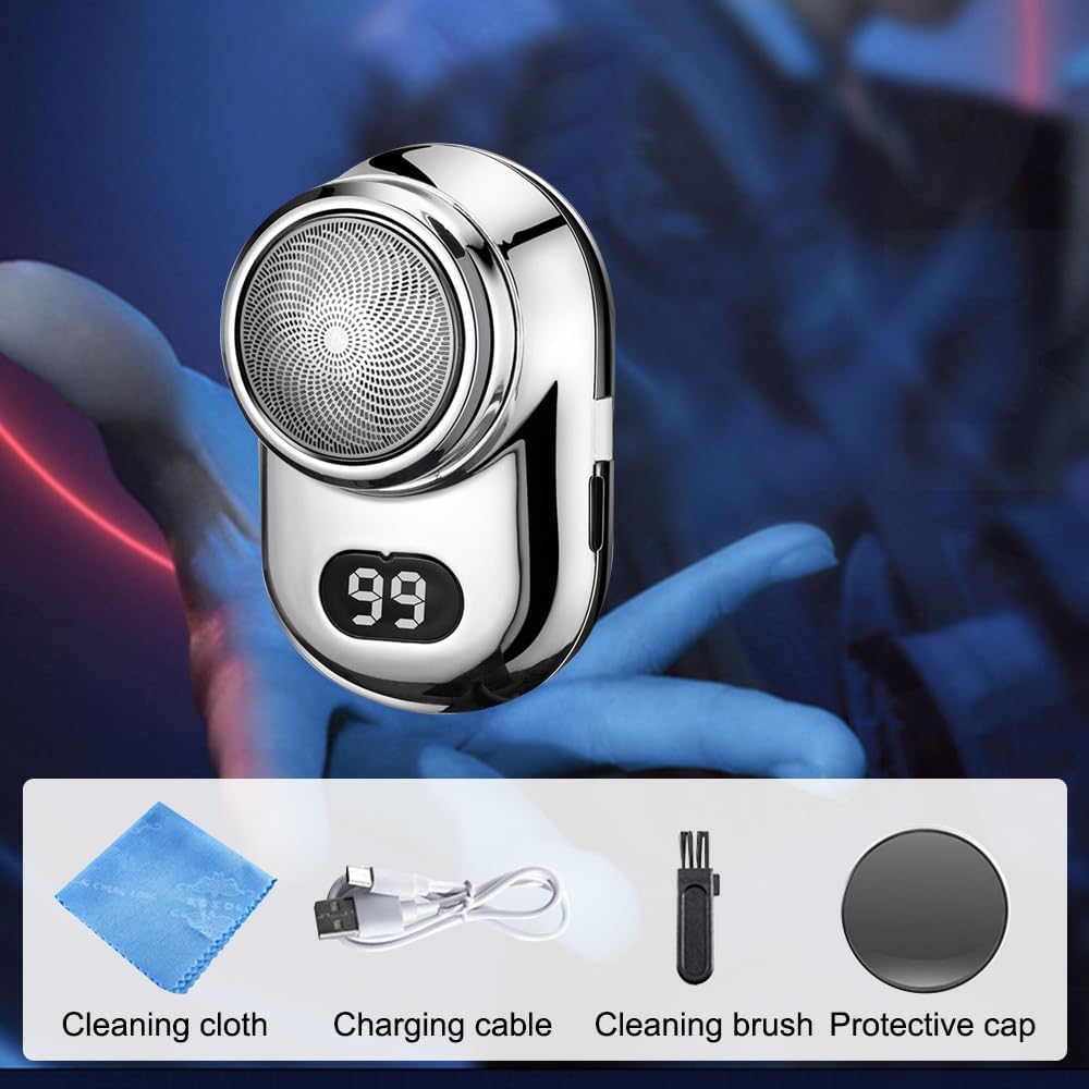 Fast Charging Digital Display Mini Shaver with Mirror | Portable USB-C Rechargeable Electric Shaver | Compact Travel Shaver for Men - Upgrade with High-Performance Blades
